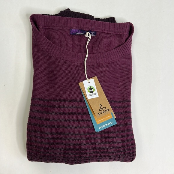 NWT PrAna Mallorey Sweater Dark Plum XL Stripes - Picture 1 of 11
